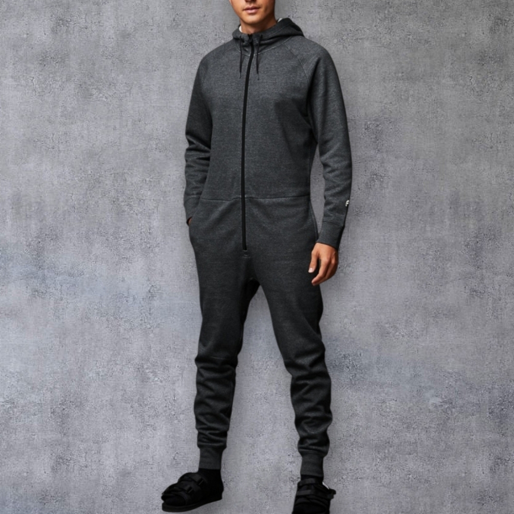 Fabletics Mens Gray To-Go Hooded Jumpsuit Sz S